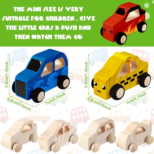 Vista 2 de Chivao 24 piezas de juguetes de madera para bricolaje, autos de madera sin terminar, juguetes de madera pintables, manualidades de madera