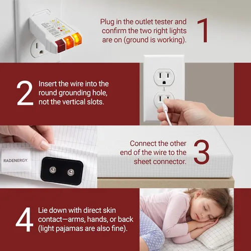 Vista 3 de Sábana de cama, sábana de tierra, sábana bajera ajustable de algodón orgánico para cama, 95% algodón orgánico, 5% fibra plateada con cable