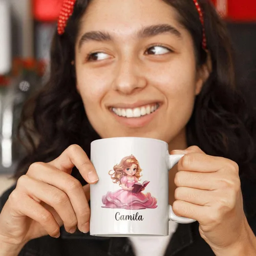 Vista 6 de Taza de café de libro de lectura de princesa personalizada, taza de té personalizada con diseño de libro, regalo personalizado para elegir el nombre