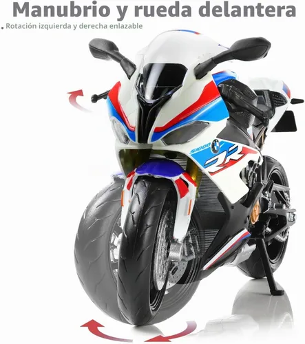 Vista 5 de 1:12 Modelo de motocicleta de juguete compatible con BMW S1000RR MD004-blanco