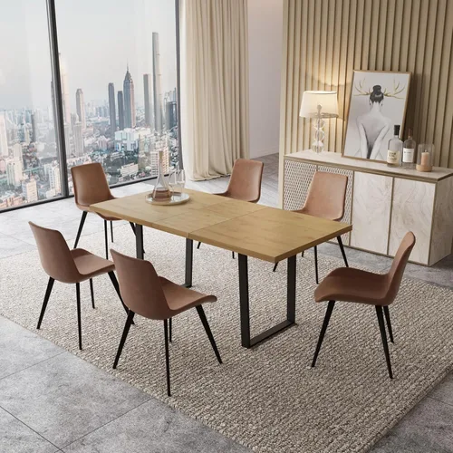 Vista 43 de ZckyCine Conjunto moderno de mesa de comedor de 5 piezas con mesa rectangular de madera y 4 sillas tapizadas en cuero, capacidad para 4 personas