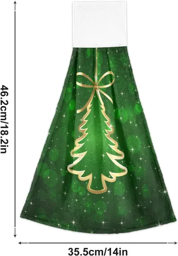 Vista 3 de Fondo verde con árbol de Navidad, toallas de cocina colgantes, 2 piezas, toallas de baño de mano, toallas de cocina, toalla de corbata, paños de té