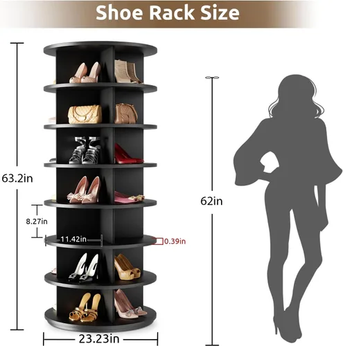 Vista 3 de Rotating Shoe Rack 7 Tier Spinning Shoes Organizer Tower for 28-32 Pairs Lazy Susan 360 Revolving Shoe Storage Cabinet Rotate Shoe Handbag Rack