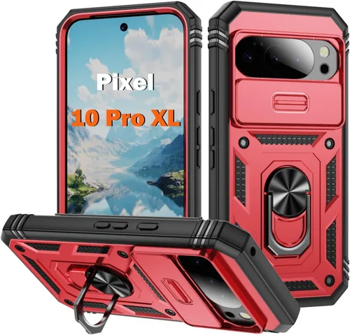 Vista 54 de PASNEW Funda militar para iPhone 13 Pro Max, cubierta de cámara deslizante y soporte de anillo de metal de 360°, carcasa rígida multicapa resistente