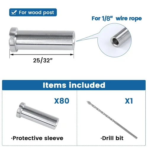 Vista 2 de Muzata Juego de 80 fundas protectoras de acero inoxidable T316, kit de barandilla de cable, funda protectora para cables de 1/8 pulgadas, postes