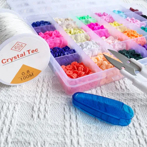 Vista 4 de Cuerda elástica de 0.8mm para pulseras, QBJAYTY cuerda elástica transparente para pulseras, cuerda de cuentas de arcilla, cuerda elástica de 100m