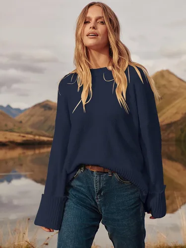 Vista 111 de LOGENE Suéter de gran tamaño para mujer, cuello redondo, manga larga, suave, mullido, suéter de punto 2025 para otoño e invierno