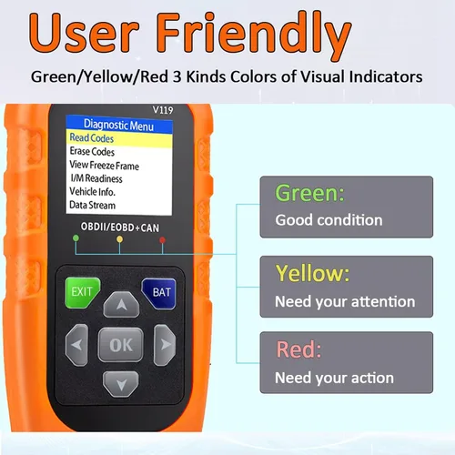 Vista 5 de Lector de código de escáner V119 OBD2, herramienta de diagnóstico de luz de motor de verificación, probador de voltaje de automóvil para vehículos