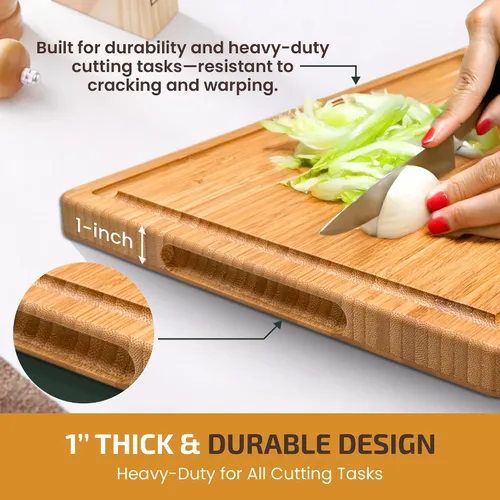 Vista 4 de Tabla de Cortar Carne - Tabla Grande de 18"x12" Reversible de Bambú para Pavo - Bloque de Carnicero de Servicio Pesado con Ranura Profunda