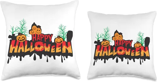 Vista 3 de happy helloween pumkin Happy Halloween - Almohada de calabaza (16 x 16 pulgadas), multicolor