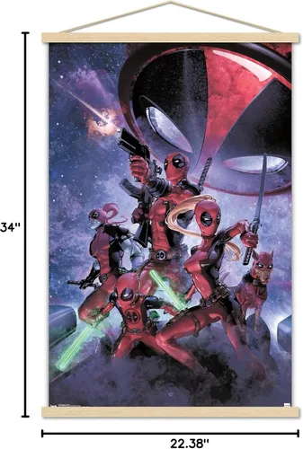 Vista 6 de Trends International Marvel Comics-Deadpool - Póster de pared familiar con marco magnético de madera, 22.375 x 34 pulgadas, impresión premium