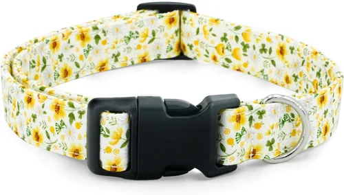Vista 19 de Tunkoo Pink Daisy - Collar para perro, lindo collar ajustable de algodón de alta calidad, hebilla de plástico duradero para niños pequeños, medianos