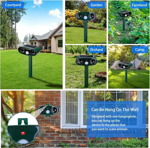 Vista 8 de Repelente solar ultrasónico de animales para exteriores, paquete de 4 dispositivos repelentes de osos impermeables y disuasorio de gatos para patio