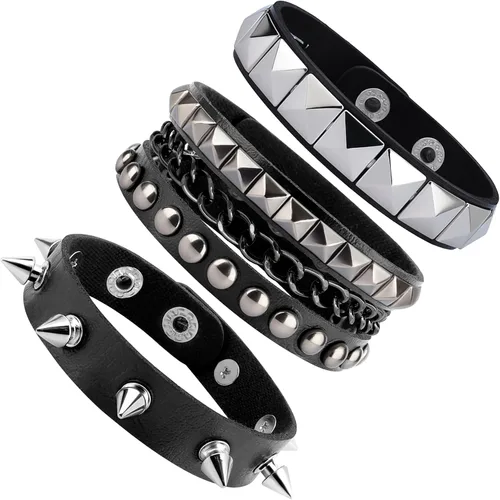 Vista 9 de Pulseras de cuero con tachuelas de pico, con tachuelas emo, punk, góticas, góticas, para mujeres y hombres