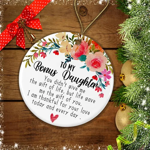 Vista 2 de OystersPearl To My Bonus Daughter Adornos de Navidad – Regalos de recuerdo de Navidad para hija – Adorno para hija – Adorno de cerámica impresa