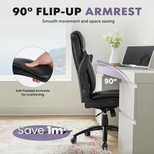 Vista 8 de MALOL Silla de oficina ergonómica de piel sintética, altura ajustable y tensión de inclinación, asiento acolchado de 300 libras de grosor, silla