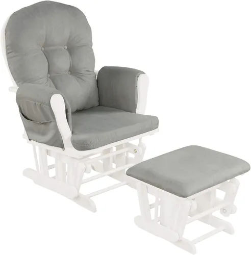Vista 10 de Costzon Mecedora Deslizante de Guardería con Otomana, Mecedora Deslizante Tapizada Cómoda con Cojín Acolchado, Bolsillo de Almacenamiento, Base