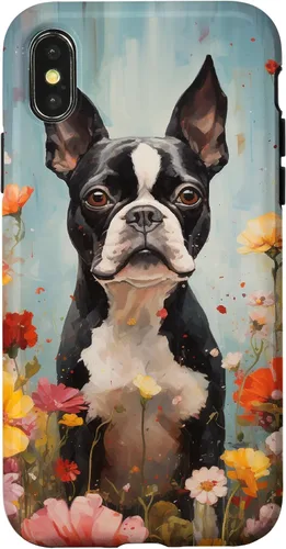 Vista 5 de Boston Terrier in Flower Garden Dog Art Lovers Design Case for iPhone 17