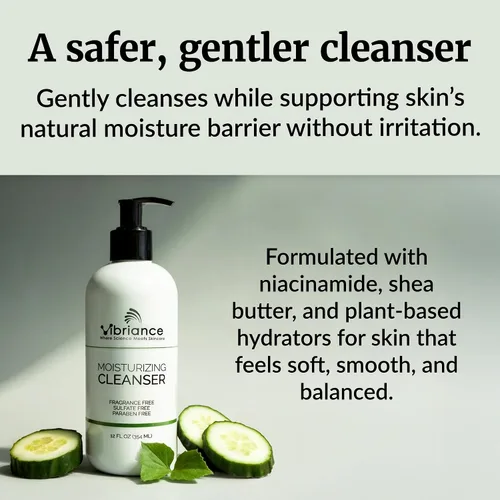 Vista 5 de Vibriance Limpiador hidratante, lavado facial de aceite a espuma con niacinamida, manteca de karité para pieles maduras, limpiador facial suave
