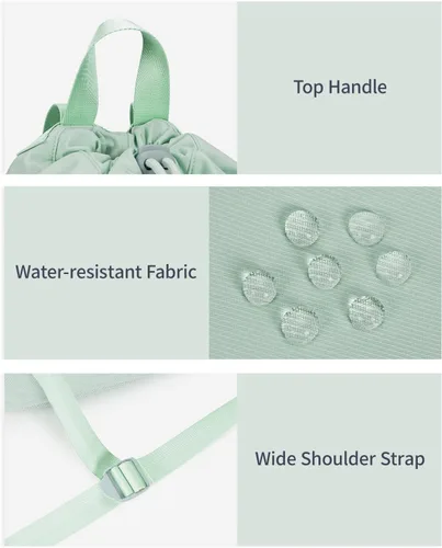 Vista 8 de WANDF Mochila con cordón para mujer, bolsa de gimnasio con correa para esterilla de yoga, resistente al agua, con bolsillo de malla, Verde