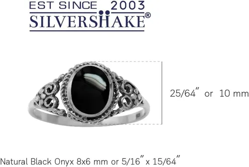 Vista 2 de Silvershake Anillo de plata de ley 925 con incrustaciones de ónix negro, estilo victoriano, tamaño 9.5, Plata de ley, ónix negro sintético