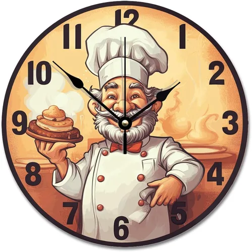 Vista 23 de ArogGeld Chef - Reloj de pared de cocina de madera, 10 silencioso, sin tictac, de cuarzo, funciona con pilas, para sala de estar, dormitorio