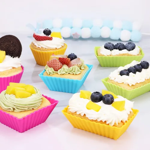 Vista 3 de Paquete de 24 moldes de silicona para magdalenas, moldes reutilizables para cupcakes para hornear, divisores Bento de 3 formas para lonchera Colorido