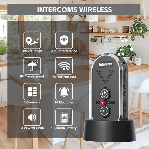 Vista 2 de Timbre inalámbrico para el hogar, sistema de intercomunicación inalámbrico de 4900 pies de largo alcance, timbre de intercomunicador bidireccional