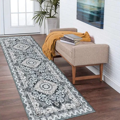 Vista 13 de FairOnly Alfombra bohemia lavable de 2 x 6 pies, estilo vintage, envejecida, tribal, antideslizante, no desprende pelusa, suave, plegable, alfombra