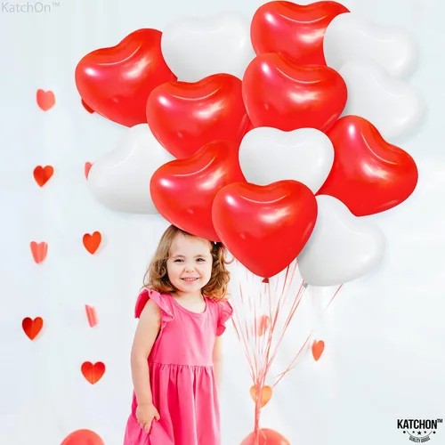 Vista 3 de KatchOn Globos de corazón rojo y blanco, paquete de 30
