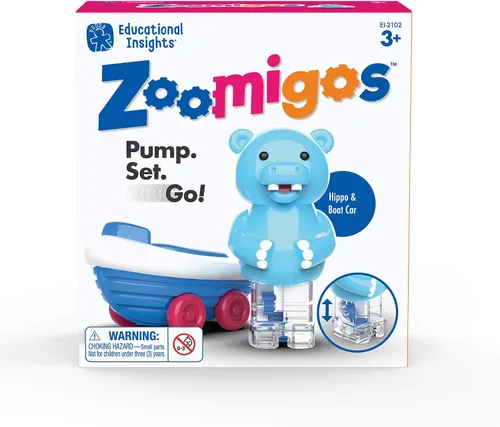 Vista 4 de Educational Insights Zoomigos Hipopótamo con zoomero de bote de remos, juguete para niños pequeños, multicolor