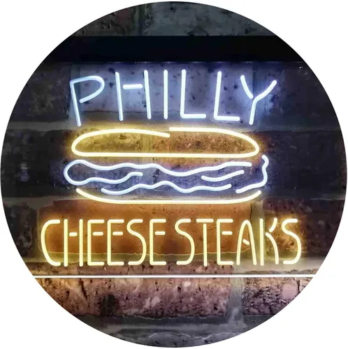 Vista 16 de ADVPRO Philly Cheese Steaks Café - Letrero de neón LED de doble color, azul y rojo, 24 x 16 pulgadas st6s64-i3850-br