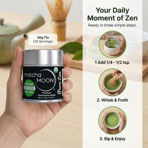 Vista 6 de Matcha Moon Pure Zen Ceremonial Grade Matcha Powder Té verde japonés tradicional orgánico orgánico USDA Primera cosecha Uji Kyoto Proveniente