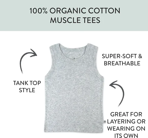 Vista 47 de HonestBaby Camisetas musculares sin mangas 100% algodón orgánico para bebés y niños pequeños, niñas