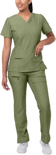 Vista 13 de Adar Pro Breakthrough Plus - Conjunto de uniforme médico para mujer, parte superior con cuello en V mejorado y pantalones con múltiples bolsillos