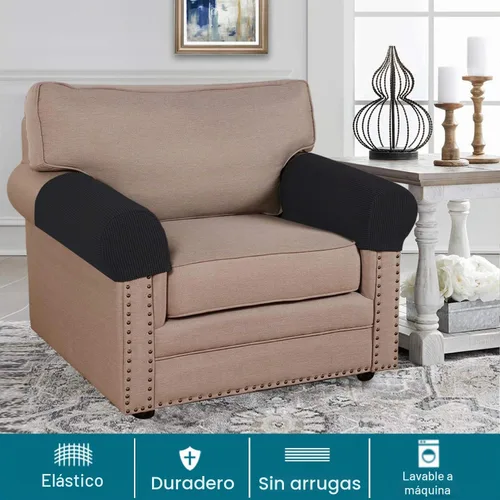Vista 2 de Turquoize Fundas elásticas para reposabrazos para sillas y sofás, fundas para reposabrazos de sofá de elastano y jacquard, protector de muebles Negro