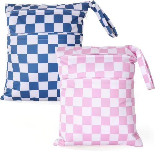 Vista 10 de 2 bolsas de tela para pañales húmedos y secos, impermeables, reutilizables, con dos bolsillos con cremallera, para viajes, playa, piscina Negro
