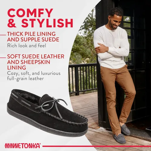 Vista 4 de Minnetonka - Pantuflas con suela rígida y forro de pelo para hombre