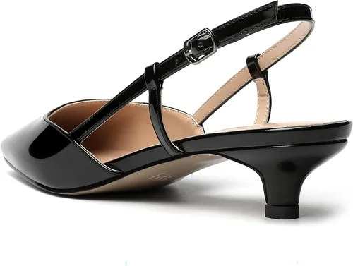 Vista 7 de MERRORI Zapatos de tacón bajo con hebilla de patente para mujer, con punta cuadrada sólida, 1.5 pulgadas