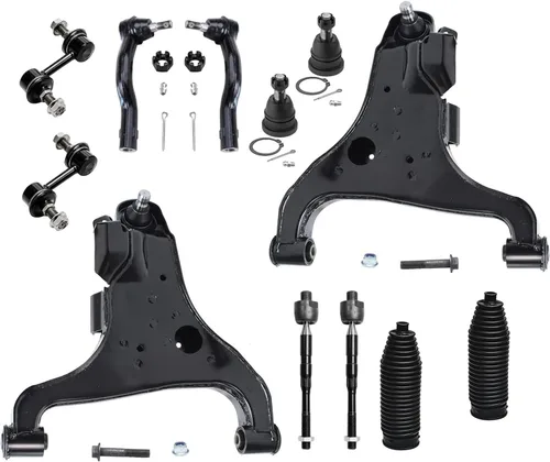 Vista 123 de Detroit Axle – 12 brazos de control superiores e inferiores delanteros con rótulas, barras de unión exteriores e interiores con topes, barras