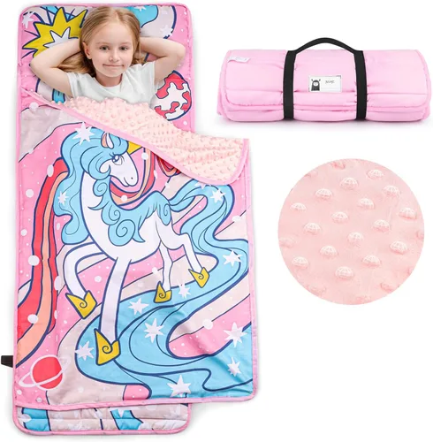 Vista 8 de TANOSHII® Tapete para siesta para niños pequeños con almohada y manta, tapete portátil para dormir para niños, para guardería, preescolar, 21 x 53