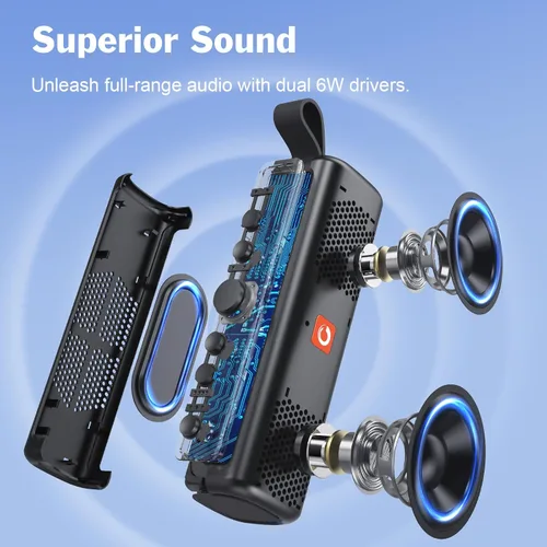 Vista 2 de DOSS E-gob II Altavoces Bluetooth portátiles con sonido superior y graves extra, IPX6 resistente al agua, micrófono integrado, controlador de 12 W