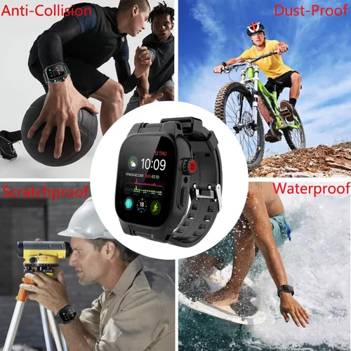 Vista 6 de Funda impermeable para Apple Watch de 1.732 pulgadas, funda de protección de cuerpo completo IP68 con pantalla y correa integradas, funda