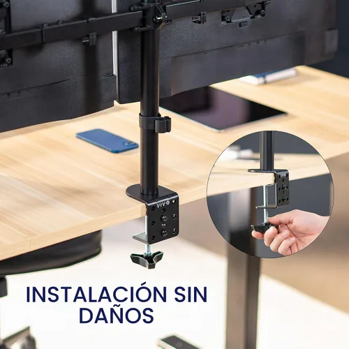 Vista 8 de VIVO Soporte de escritorio con LED LCD dual de 21 a 32 pulgadas, resistente, brazos telescópicos ajustables, configuración de pared empotrada, se