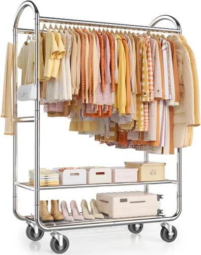 Vista 8 de EAGMAK Percheros de ropa resistentes para colgar ropa, 720 libras, perchero con ruedas con cerradura, organizador de armario de metal para Negro