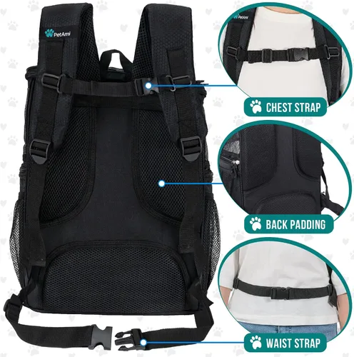 Vista 5 de PetAmi Mochila transportadora para perros, mochilas para gatos aprobadas por aerolíneas para transportar gatos pequeños y grandes, mochila