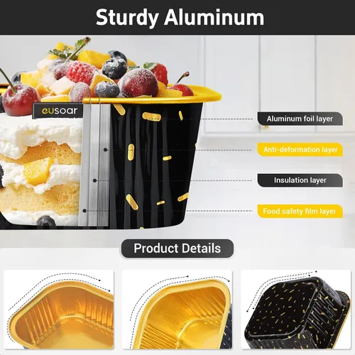 Vista 3 de EUSOAR - Moldes para pastel con tapas, 50 unidades de 300 ml/10 oz, moldes cuadrados desechables para cupcakes, recipientes de papel de aluminio