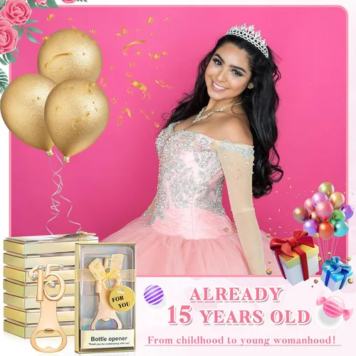 Vista 5 de Uiifan 50 abrebotellas para fiesta de cumpleaños de 15 años, regalos de boda de quinceañera, decoraciones o recuerdos con cajas de regalo, regalos
