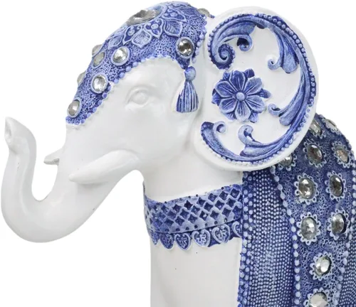 Vista 3 de Ebros Feng Shui Ming Style - Figura decorativa azul y blanca con cristales, tronco, estatua de elefante de 8.75 pulgadas de alto, Vastu 3D, símbolo