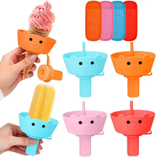 Vista 16 de AIERSA Juego de 12 soportes para paletas y fundas para paletas de hielo para niños, sin goteo, soporte de silicona para paletas con popote y fundas